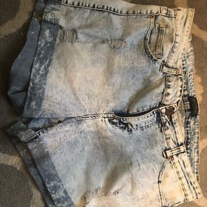 Acid washed denim shorts